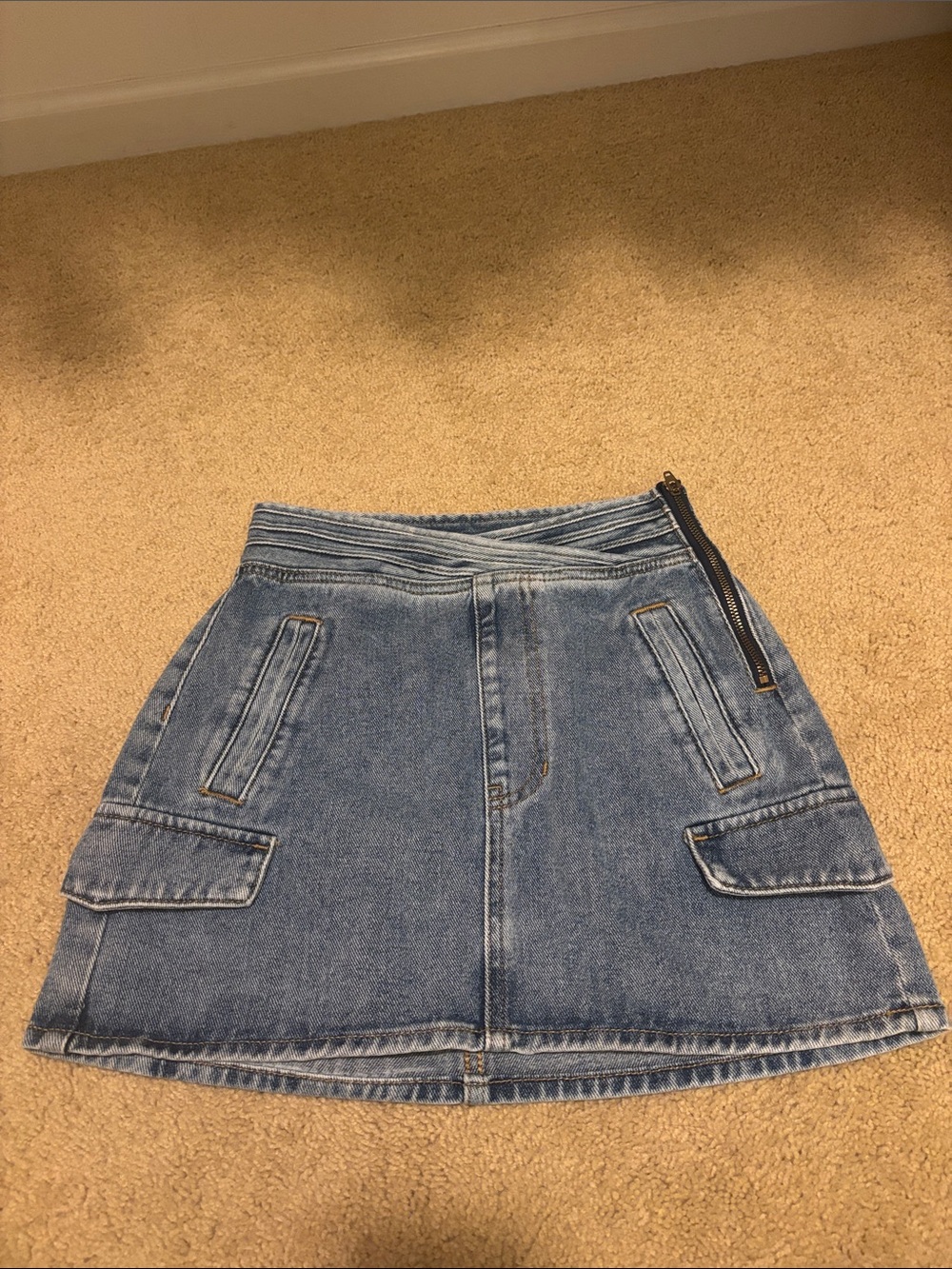 PacSun Blue Denim Cargo Pocket Midi Skirt